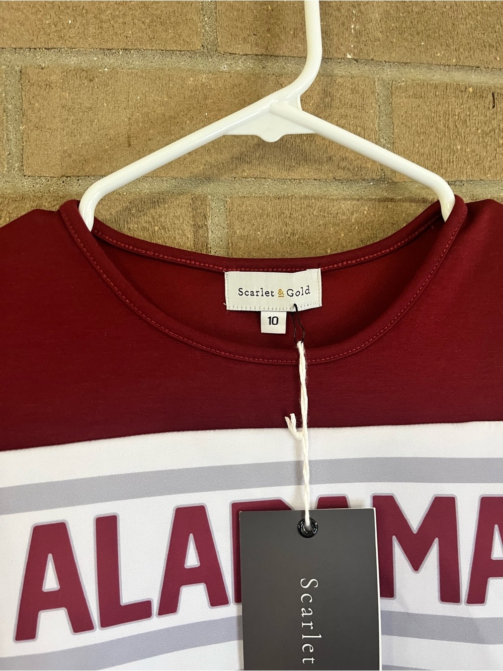 Scarlett Maroon Tank Dress with White Chest Stripe and ALABAMA Print - Picture 3 of 4